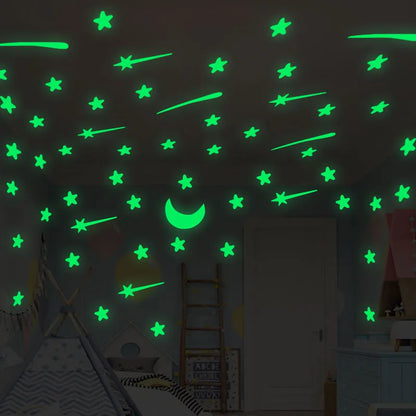 Luminous Moon And Stars Wall Stickers