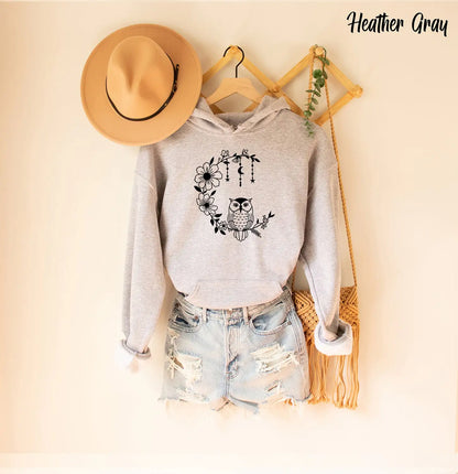Floral Owl Moon, Boho Shirt for Women