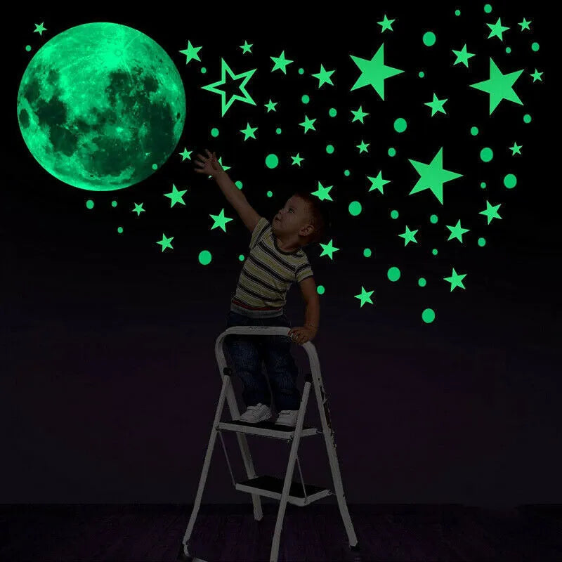 Luminous Moon And Stars Wall Stickers