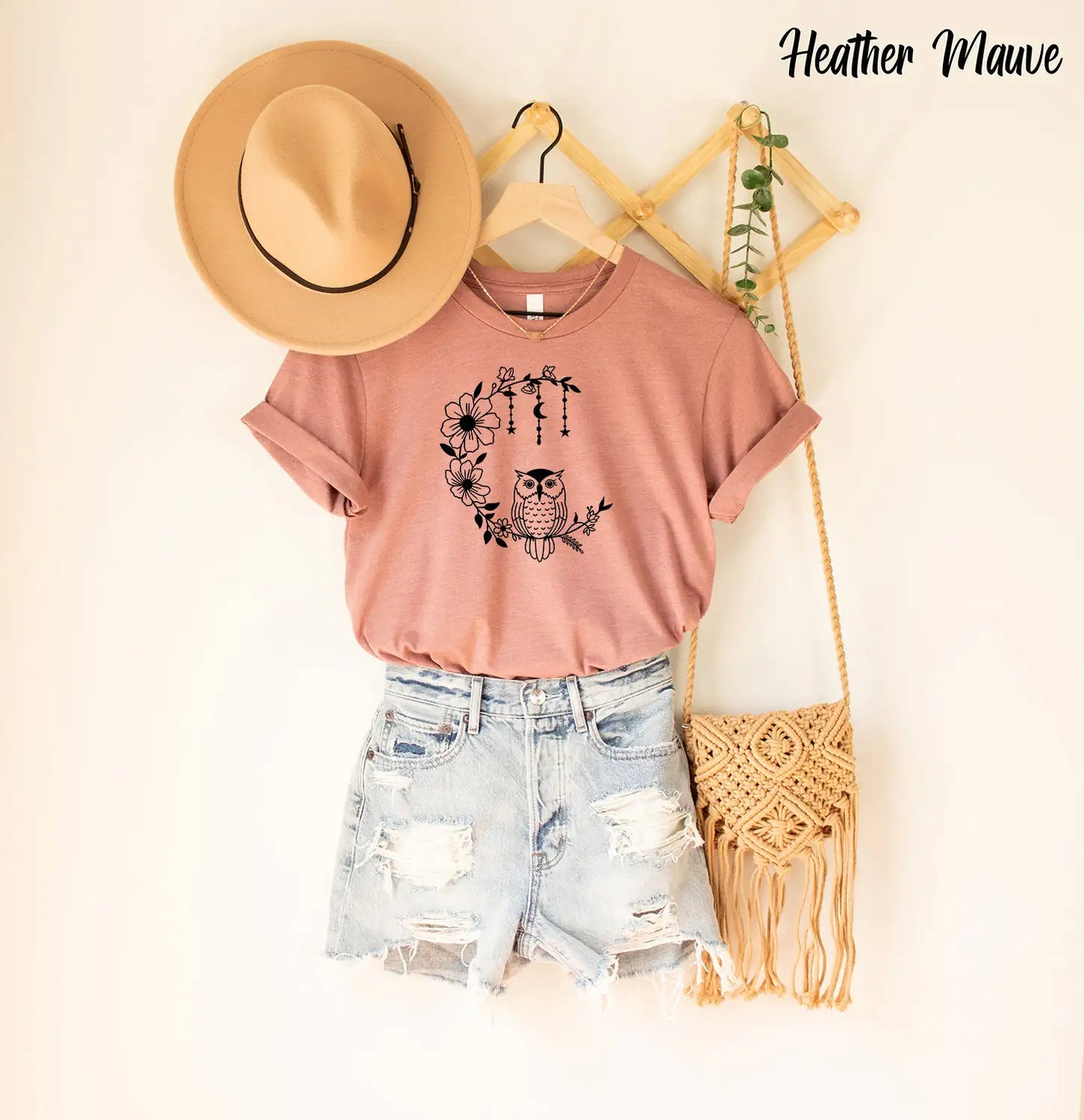 Floral Owl Moon, Boho Shirt for Women